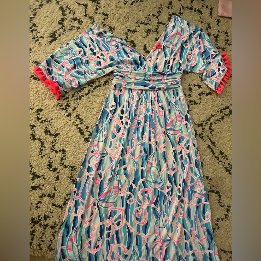 Lilly Pulitzer Blue and Pink Maxi Dress